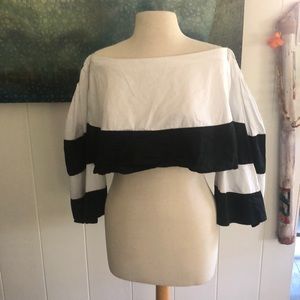 Cotton open shoulder sleeve midriff  zip back
